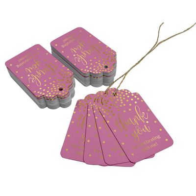Etiquetas de Papel para Lembrancinhas de Aniversário 'Obrigado por Celebrar Comigo' com Foil Artesanal - Inkdotpot 50 Etiquetas Metalizadas / Rosa - Dourado
