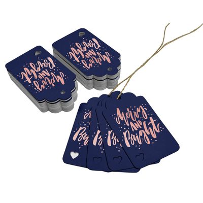 Etiquetas para Pendurar em Garrafas Natalinas Metalizadas 'Merry And Bright' para Lembrancinha - Inkdotpot 50 Etiquetas Metalizadas / Azul - Ouro Rosé