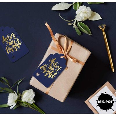 Etiquetas para Pendurar em Garrafas Natalinas Metalizadas 'Merry And Bright' para Lembrancinha - Inkdotpot 50 Etiquetas Metalizadas / Azul - Ouro Rosé