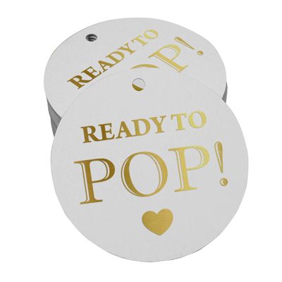 Etiquetas de Papel Metalizado 'Pronto para Estourar' para Lembrancinhas de Chá de Bebê - Inkdotpot 50 Etiquetas Metalizadas / Branco - Dourado