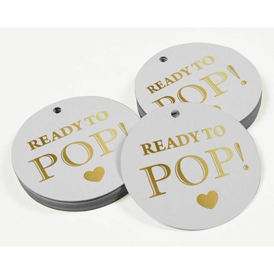 Etiquetas de Papel Metalizado 'Pronto para Estourar' para Lembrancinhas de Chá de Bebê - Inkdotpot 50 Etiquetas Metalizadas / Branco - Dourado