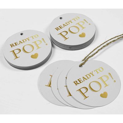 Etiquetas de Papel Metalizado 'Pronto para Estourar' para Lembrancinhas de Chá de Bebê - Inkdotpot 50 Etiquetas Metalizadas / Branco - Dourado