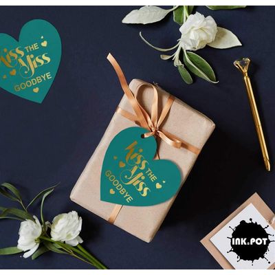 Etiqueta de Garrafa Metalizada "Dê um Beijo de Despedida na Noiva" para Chá de Noiva, Etiquetas Pendentes para Lembrancinhas - Inkdotpot 50 Etiquetas Metalizadas / Verde - Prata