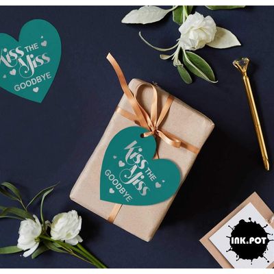 Etiqueta de Garrafa Metalizada "Dê um Beijo de Despedida na Noiva" para Chá de Noiva, Etiquetas Pendentes para Lembrancinhas - Inkdotpot 50 Etiquetas Metalizadas / Verde - Prata