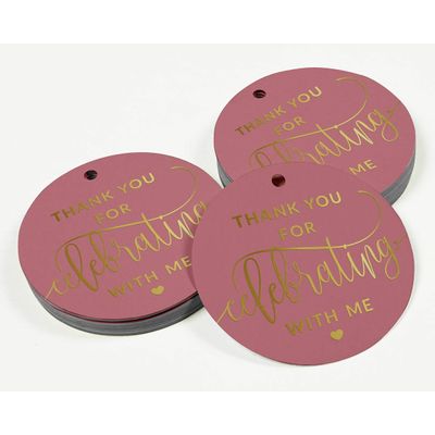 Etiquetas de Papel 'Thank You for Celebrating with Me' em Foil para Lembrancinhas de Aniversário para Pendurar - Inkdotpot 100 Etiquetas Metalizadas / Rosa - Dourado