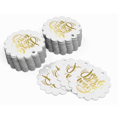 Etiquetas de Papel para Lembrancinhas de Natal 'Jingle All The Way' com Foil Metalizado para Pendurar - Inkdotpot 100 Etiquetas Metalizadas / Branco - Dourado