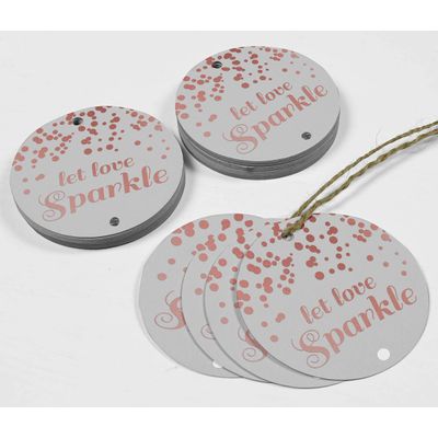 Let Love Sparkle Etiquetas Pendentes para Garrafas de Casamento Metalizadas para Lembrancinhas - Inkdotpot 100 Etiquetas Metalizadas / Branco - Ouro Rosé