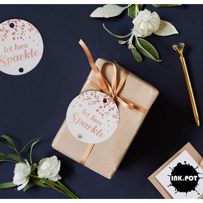 Let Love Sparkle Etiquetas Pendentes para Garrafas de Casamento Metalizadas para Lembrancinhas - Inkdotpot 100 Etiquetas Metalizadas / Branco - Ouro Rosé