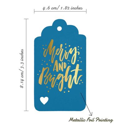 Etiquetas de Papel Feliz e Brilhante para Lembrancinhas de Natal, Metalizadas para Artesanato e Pendurar - Inkdotpot 50 Etiquetas Metalizadas / Azul - Dourado