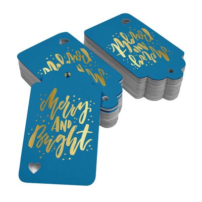 Etiquetas de Papel Feliz e Brilhante para Lembrancinhas de Natal, Metalizadas para Artesanato e Pendurar - Inkdotpot 50 Etiquetas Metalizadas / Azul - Dourado