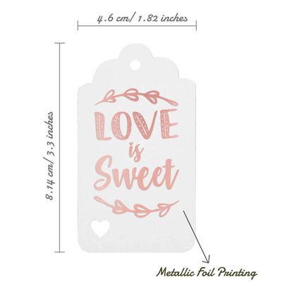 Etiquetas de Papel Love Isweet para Lembrancinhas de Casamento, Etiqueta Suspensa Metalizada para Artesanato - Inkdotpot 100 Etiquetas Metalizadas / Branco - Ouro Rosé