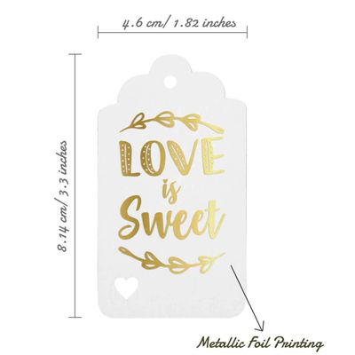 Etiquetas de Papel Love Isweet para Lembrancinhas de Casamento, Etiqueta Suspensa Metalizada para Artesanato - Inkdotpot 100 Etiquetas Metalizadas / Branco - Ouro Rosé