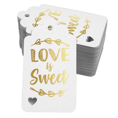 Etiquetas de Papel Love Isweet para Lembrancinhas de Casamento, Etiqueta Suspensa Metalizada para Artesanato - Inkdotpot 100 Etiquetas Metalizadas / Branco - Ouro Rosé