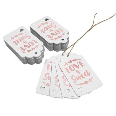 Etiquetas de Papel Love Isweet para Lembrancinhas de Casamento, Etiqueta Suspensa Metalizada para Artesanato - Inkdotpot 100 Etiquetas Metalizadas / Branco - Ouro Rosé