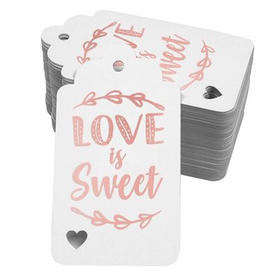Etiquetas de Papel Love Isweet para Lembrancinhas de Casamento, Etiqueta Suspensa Metalizada para Artesanato - Inkdotpot 100 Etiquetas Metalizadas / Branco - Ouro Rosé