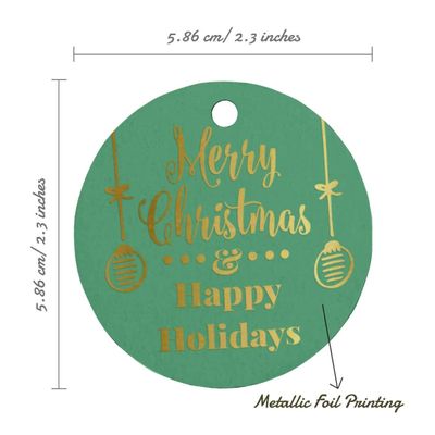 Etiquetas de Papel Metalizado para Pendurar 'Feliz Natal e Boas Festas' - Inkdotpot 100 Etiquetas Metalizadas / Verde - Dourado