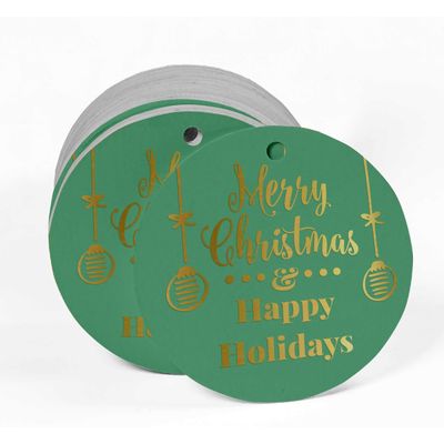 Etiquetas de Papel Metalizado para Pendurar 'Feliz Natal e Boas Festas' - Inkdotpot 100 Etiquetas Metalizadas / Verde - Dourado