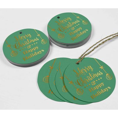 Etiquetas de Papel Metalizado para Pendurar 'Feliz Natal e Boas Festas' - Inkdotpot 100 Etiquetas Metalizadas / Verde - Dourado