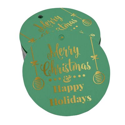 Etiquetas de Papel Metalizado para Pendurar 'Feliz Natal e Boas Festas' - Inkdotpot 100 Etiquetas Metalizadas / Verde - Dourado