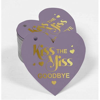 Tag de Papel Metalizado 'Kiss The Miss Goodbye' para Lembrancinha de Chá de Noiva e para Pendurar - Inkdotpot 50 Etiquetas Metalizadas / Roxo - Ouro Rosé