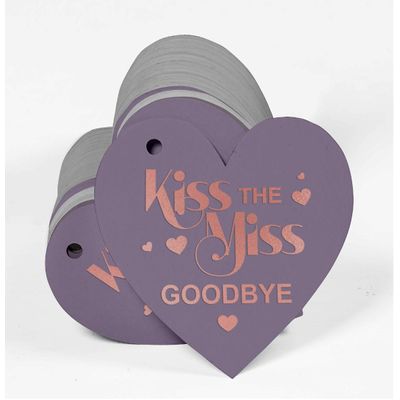 Tag de Papel Metalizado 'Kiss The Miss Goodbye' para Lembrancinha de Chá de Noiva e para Pendurar - Inkdotpot 50 Etiquetas Metalizadas / Roxo - Ouro Rosé