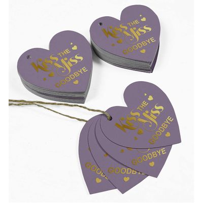Tag de Papel Metalizado 'Kiss The Miss Goodbye' para Lembrancinha de Chá de Noiva e para Pendurar - Inkdotpot 50 Etiquetas Metalizadas / Roxo - Ouro Rosé