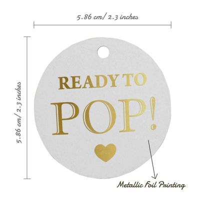 Etiquetas de Papel Metalizado para Pendurar 'Prontas para Estourar' em Lembrancinhas de Chá de Bebê - Inkdotpot 100 Etiquetas Metalizadas / Branco - Ouro Rosé