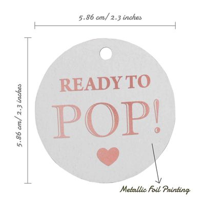Etiquetas de Papel Metalizado para Pendurar 'Prontas para Estourar' em Lembrancinhas de Chá de Bebê - Inkdotpot 100 Etiquetas Metalizadas / Branco - Ouro Rosé