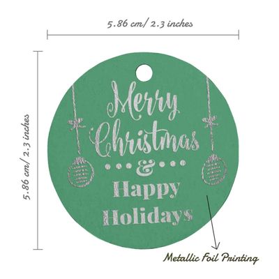 Etiquetas de Papel Metalizado para Pendurar 'Feliz Natal e Boas Festas' - Inkdotpot 100 Etiquetas Metalizadas / Verde - Prata