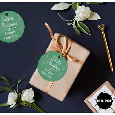 Etiquetas de Papel Metalizado para Pendurar 'Feliz Natal e Boas Festas' - Inkdotpot 100 Etiquetas Metalizadas / Verde - Prata
