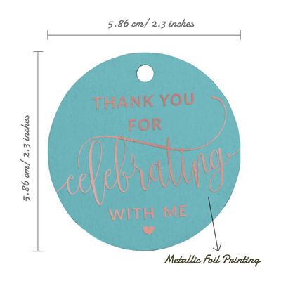 Etiquetas de Papel Metalizado 'Obrigado por Celebrar Comigo' para Lembrancinhas de Aniversário para Pendurar - Inkdotpot 50 Etiquetas Metalizadas / Azul - Ouro Rosé
