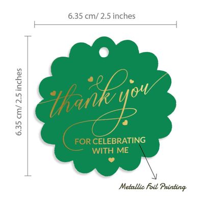 Etiquetas para Pendurar em Papel Metalizado 'Obrigado por Celebrar Comigo' para Lembrancinhas de Aniversário - Inkdotpot 100 Etiquetas Metalizadas / Verde - Ouro Rosé
