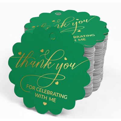 Etiquetas para Pendurar em Papel Metalizado 'Obrigado por Celebrar Comigo' para Lembrancinhas de Aniversário - Inkdotpot 100 Etiquetas Metalizadas / Verde - Ouro Rosé