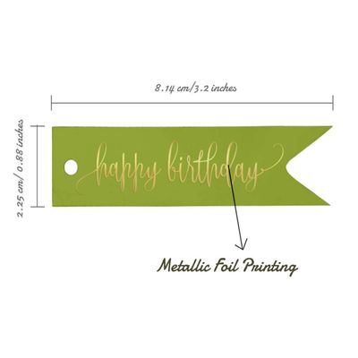 Etiquetas de Papel Metalizado para Pendurar 'Feliz Aniversário' para Lembrancinhas - Inkdotpot 50 Etiquetas Metalizadas / Verde - Ouro Rosé