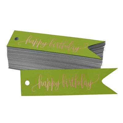 Etiquetas de Papel Metalizado para Pendurar 'Feliz Aniversário' para Lembrancinhas - Inkdotpot 50 Etiquetas Metalizadas / Verde - Ouro Rosé