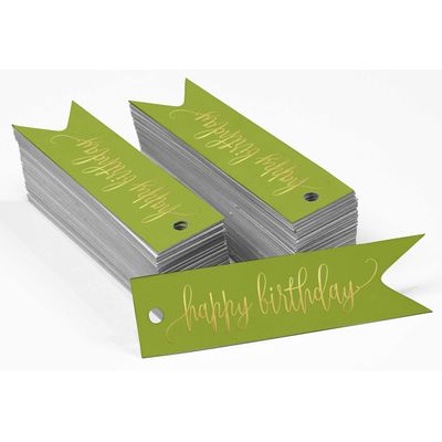 Etiquetas de Papel Metalizado para Pendurar 'Feliz Aniversário' para Lembrancinhas - Inkdotpot 50 Etiquetas Metalizadas / Verde - Ouro Rosé