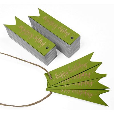 Etiquetas de Papel Metalizado para Pendurar 'Feliz Aniversário' para Lembrancinhas - Inkdotpot 50 Etiquetas Metalizadas / Verde - Ouro Rosé
