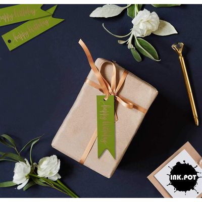Etiquetas de Papel Metalizado para Pendurar 'Feliz Aniversário' para Lembrancinhas - Inkdotpot 50 Etiquetas Metalizadas / Verde - Ouro Rosé
