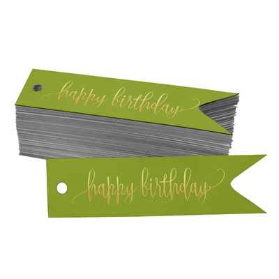 Etiquetas de Papel Metalizado para Pendurar 'Feliz Aniversário' para Lembrancinhas - Inkdotpot 50 Etiquetas Metalizadas / Verde - Ouro Rosé