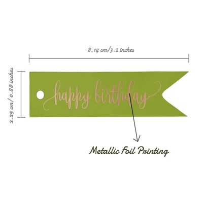 Etiquetas de Papel Metalizado para Pendurar 'Feliz Aniversário' para Lembrancinhas - Inkdotpot 50 Etiquetas Metalizadas / Verde - Ouro Rosé