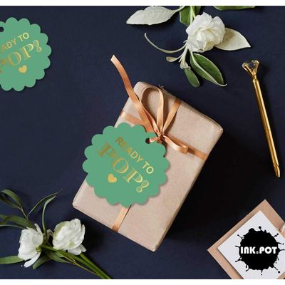 Etiquetas de Papel Metalizado Prontas para Estourar para Lembrancinhas de Chá de Bebê - Inkdotpot 50 Etiquetas Metalizadas / Verde - Prata