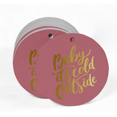 Etiquetas para Garrafa 'Baby It's Cold Outside' Chá de Bebê, Metalizadas para Lembrancinha, para Pendurar - Inkdotpot 50 Etiquetas Metalizadas / Rosa - Dourado