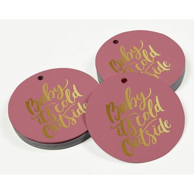 Etiquetas para Garrafa 'Baby It's Cold Outside' Chá de Bebê, Metalizadas para Lembrancinha, para Pendurar - Inkdotpot 50 Etiquetas Metalizadas / Rosa - Dourado