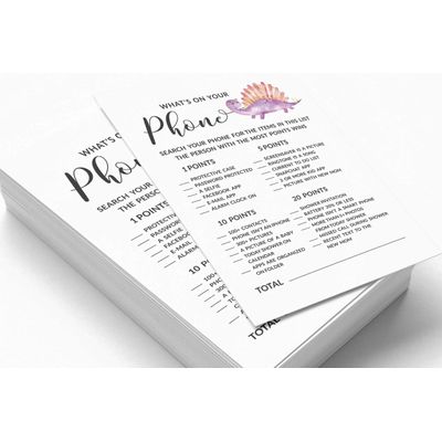 Conjunto de 50 Jogos para Chá de Bebê (Alfabeto ABC) — Dinossauros e Animais da Selva, Suprimentos para Festa - Inkdotpot 12,7 Cm × 17,78 Cm / Branco - O Que Tem no Seu Celular