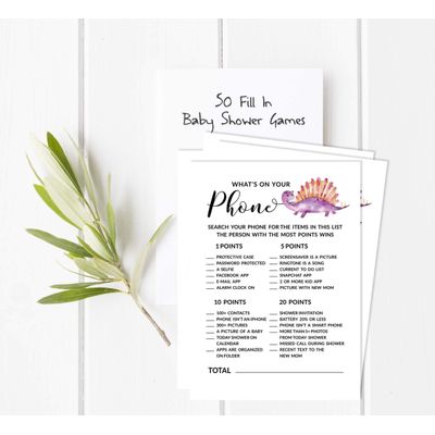 Conjunto de 50 Jogos para Chá de Bebê (Alfabeto ABC) — Dinossauros e Animais da Selva, Suprimentos para Festa - Inkdotpot 12,7 Cm × 17,78 Cm / Branco - O Que Tem no Seu Celular