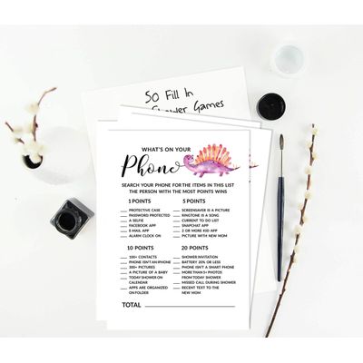 Conjunto de 50 Jogos para Chá de Bebê (Alfabeto ABC) — Dinossauros e Animais da Selva, Suprimentos para Festa - Inkdotpot 12,7 Cm × 17,78 Cm / Branco - O Que Tem no Seu Celular