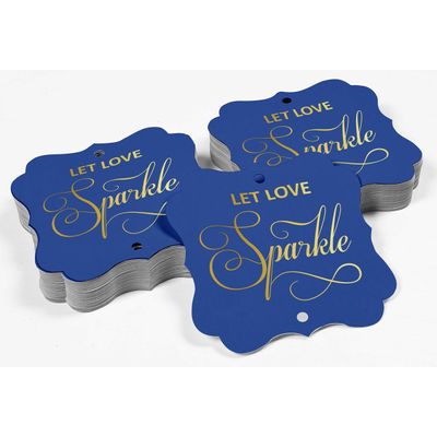 Etiquetas de Papel em Formato de Colchete com Foil 'Deixe o Amor Brilhar' para Lembrancinhas de Casamento - Inkdotpot 50 Etiquetas Metalizadas / Marrom - Prata