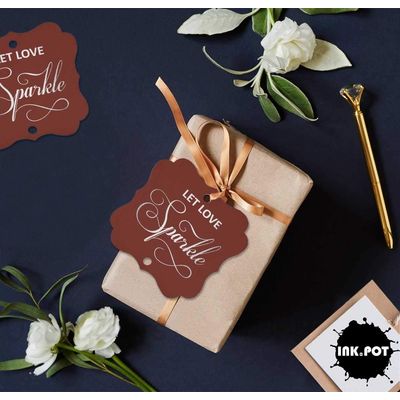 Etiquetas de Papel em Formato de Colchete com Foil 'Deixe o Amor Brilhar' para Lembrancinhas de Casamento - Inkdotpot 50 Etiquetas Metalizadas / Marrom - Prata