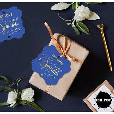 Etiquetas de Papel em Formato de Colchete com Foil 'Deixe o Amor Brilhar' para Lembrancinhas de Casamento - Inkdotpot 50 Etiquetas Metalizadas / Marrom - Prata