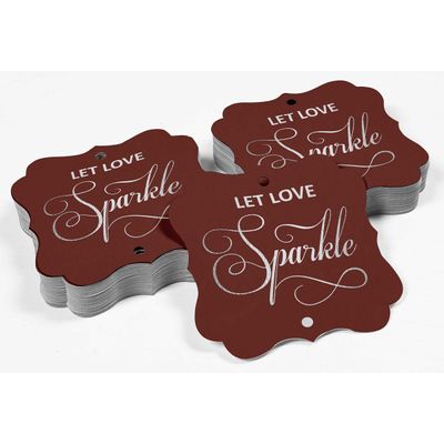 Etiquetas de Papel em Formato de Colchete com Foil 'Deixe o Amor Brilhar' para Lembrancinhas de Casamento - Inkdotpot 50 Etiquetas Metalizadas / Marrom - Prata